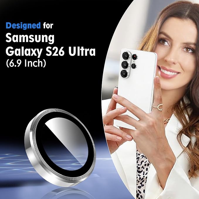 SiHPuoy 2Set Camera Lens Protector for Samsung Galaxy S26 Ultra, Silver | 9H+ Tempered Glass, Military Grade Shatterproof, Anti-Scratch,Case Friendly,HD Metal Camera Cover,Does not Affect Night Shots - Image 2