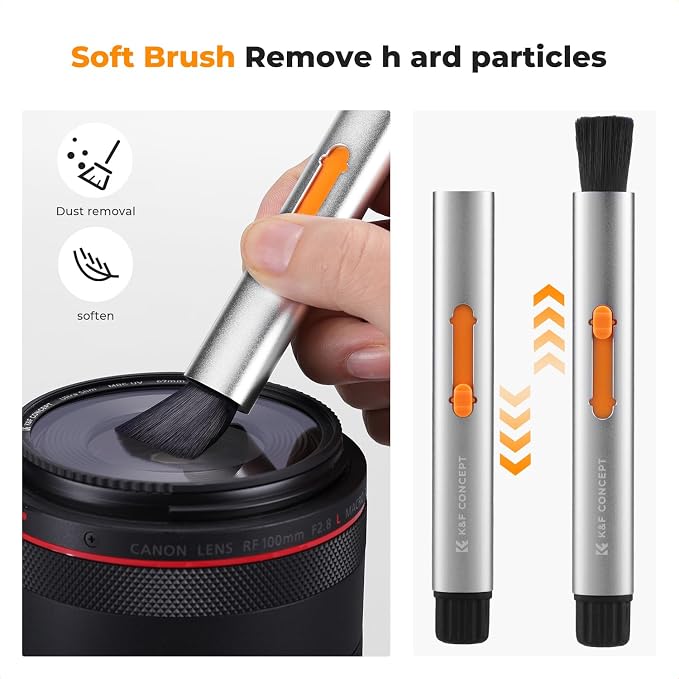 K&F CONCEPT Versatile Switch Lens Cleaning Pen for Phone Tablet AR Glasses | 16mm Half-Frame Swab X6,Suede Carbon Head X2,Soft Brush,Aluminum Alloy Pen Body,Individually Packed,Portable and Hygienic - Image 5