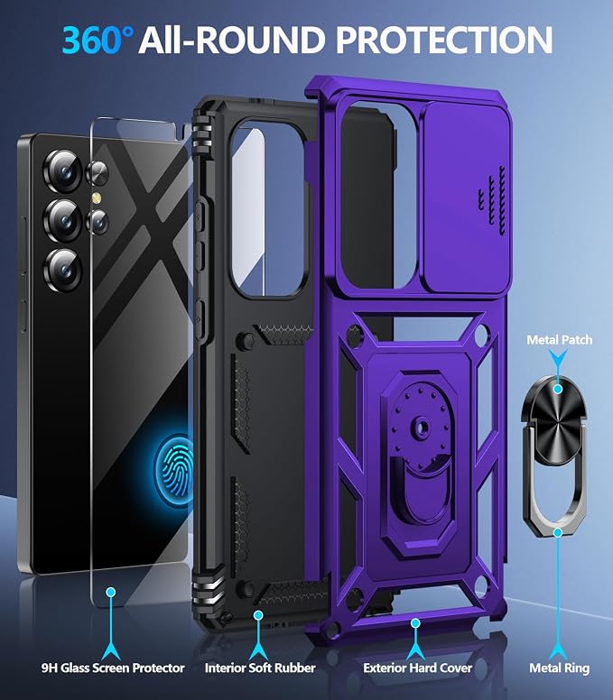 Taisairu for Samsung Galaxy S26 Ultra Case with Screen Protector & Slide Camera Lens Cover, Built-in Magnetic Ring Stand Shockproof Protective Phone Case for Samsung S26 Ultra Case (Purple) - Image 2