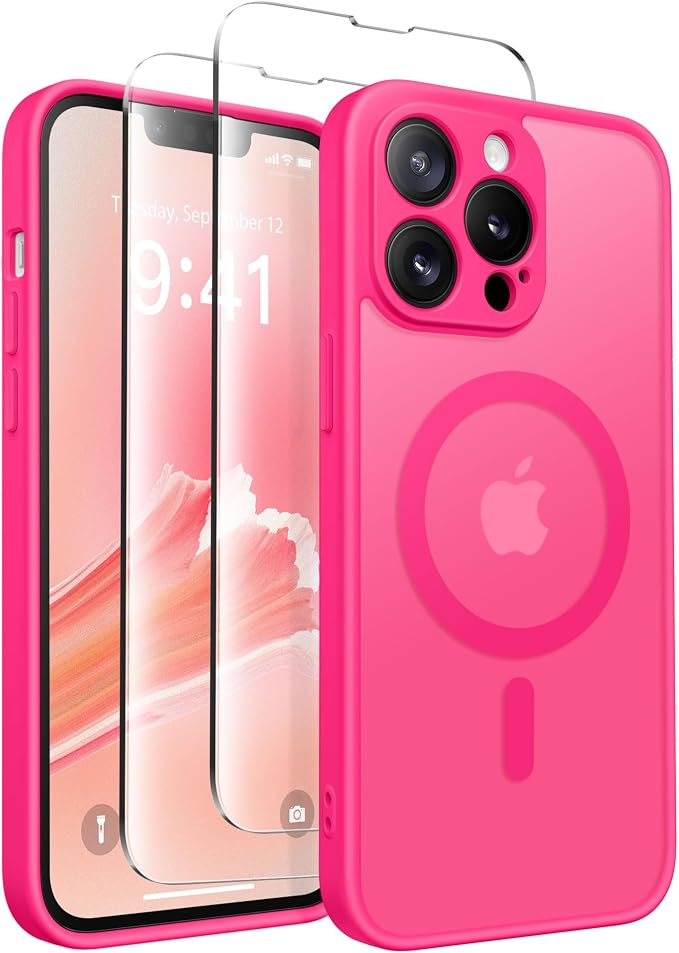 CAPRARO for iPhone 13 Pro Max Case, Compatible with MagSafe Hot Pink | Upgraded [Full Camera Protection] Shockproof Protective Slim Translucent Matte Magnetic Phone Case 6.7'', Hot Pink by CAPRARO