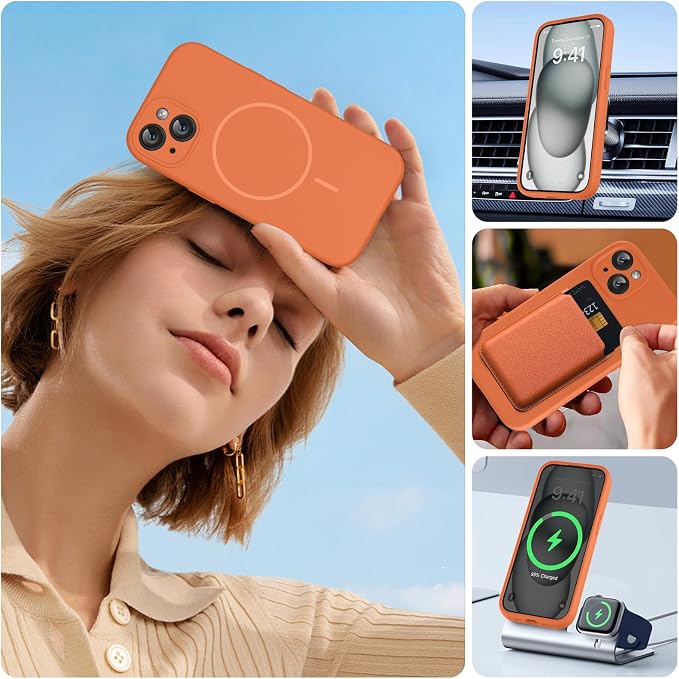 miracase Magnetic for iPhone 15 Case, [Soft Anti-Scratch Microfiber Lining], Compatible with MagSafe, Liquid Silicone Case Shockproof Drop Protection Phone Case for 15,Orange - Image 8