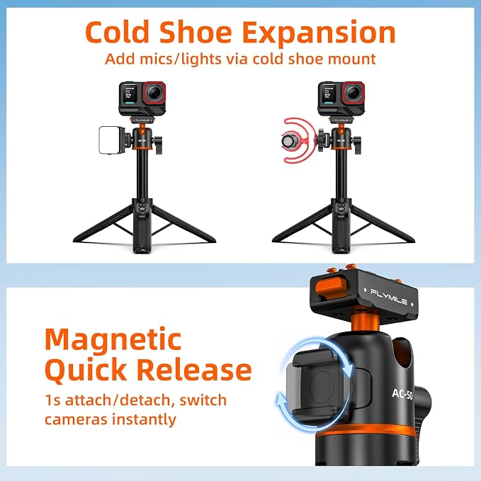 BRDRC Tripod for Insta360 X5 ACE Pro 2, 21” Selfie Stick Quick Release Extension Rod Mini Table Desk Portable Handle Grip Stand with Remote Controller for Insta 360 X5 X4 Air, ACE Pro 2 Accessories - Image 6