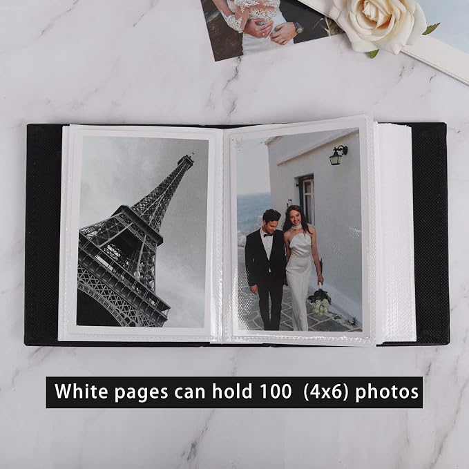 RECUTMS Small Photo Album 4x6 Pictures 100 Photos Leather Wedding Book Blue | White Inner Page, 100 Vertical Pockets, Travel Family Anniversary Baby Photobook, DIY Cover Window, Birthday Graduation Gifts - Image 2