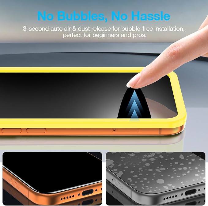 Fotbor [3+3 Pack Privacy Screen Protector for iPhone 17 Pro, 26° Anti-Spy & Blue Light Filter Tempered Glass with 3 Camera Lens Protectors, 3X Reinforced, Easy Alignment - Image 7