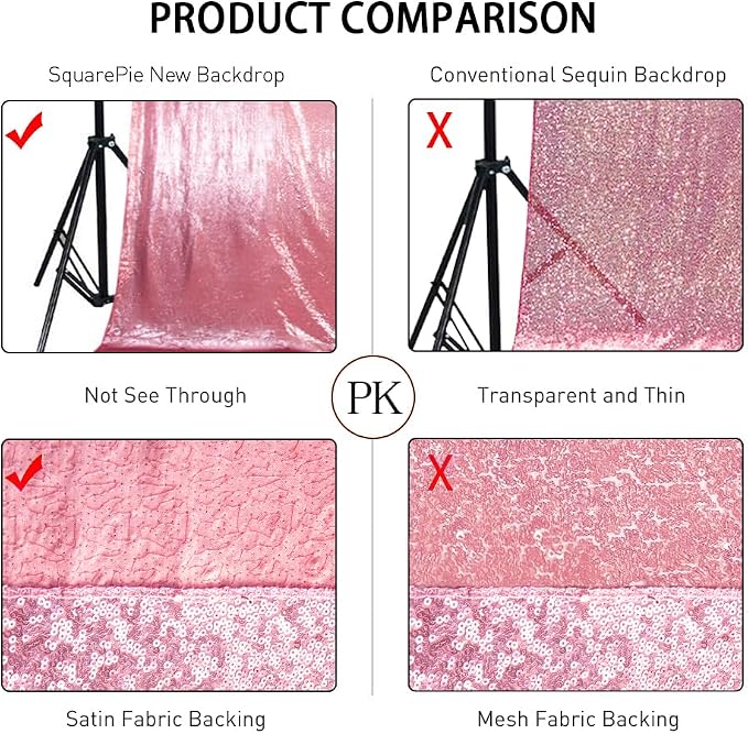 SquarePie 6x8ft Fuchsia Pink Sequin Backdrop, High Density Non-Transparent Glitter Curtain for Photography, Birthday, Wedding Party Decorations, Thick Solid Background with 4" Rod Pocket, 1 Panel - Image 5