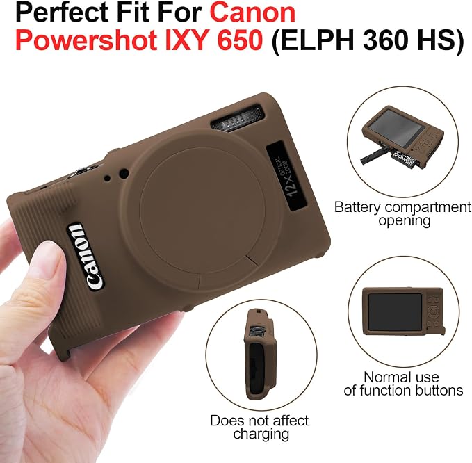 Easy Hood Camera Case for Canon ELPH 360/IXUS 285 HS/IXY 650 Camera,Brown | With Removable Lens Cover,Soft Silicone Protective Case,Anti-Scratch,Dustproof,Shockproof,Enhanced Grip,Camera Accessories - Image 5