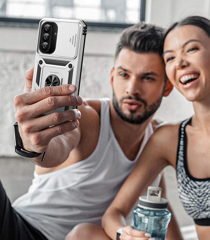 Taisairu for Samsung Galaxy A37 Case/A36 Case with Screen Protector & Slide Camera Lens Cover, Built-in Ring Stand Shockproof Protective Case for Samsung A37 5G Case/Samsung A36 5G Case (Silver) - Image 8