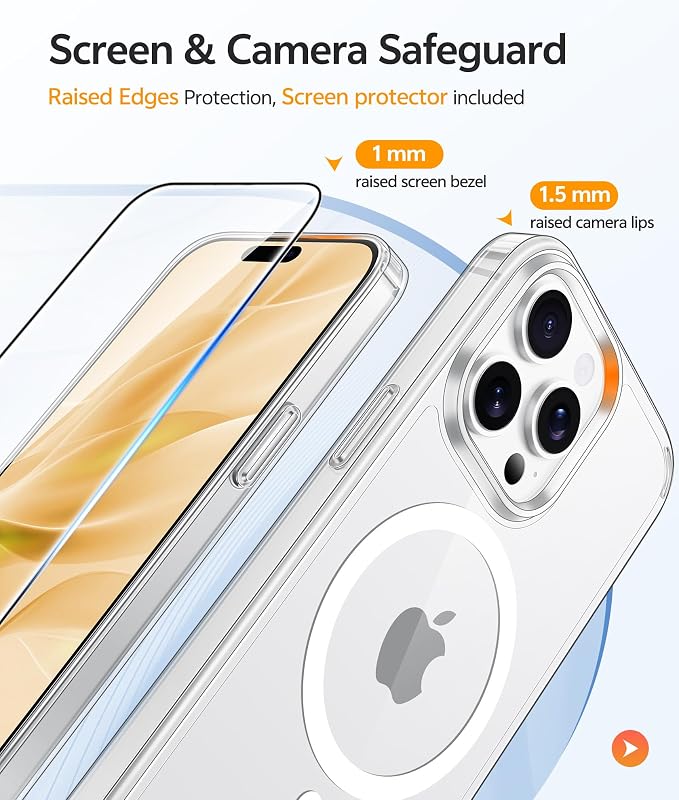 FNTCASE for iPhone 15 Pro Case Clear, Fit for Magsafe, Screen Protector | Anti Yellowing Magnetic Back, 14FT Military Grade Drop Protection, Shockproof Protective Phone Cover, Transparent - Image 4