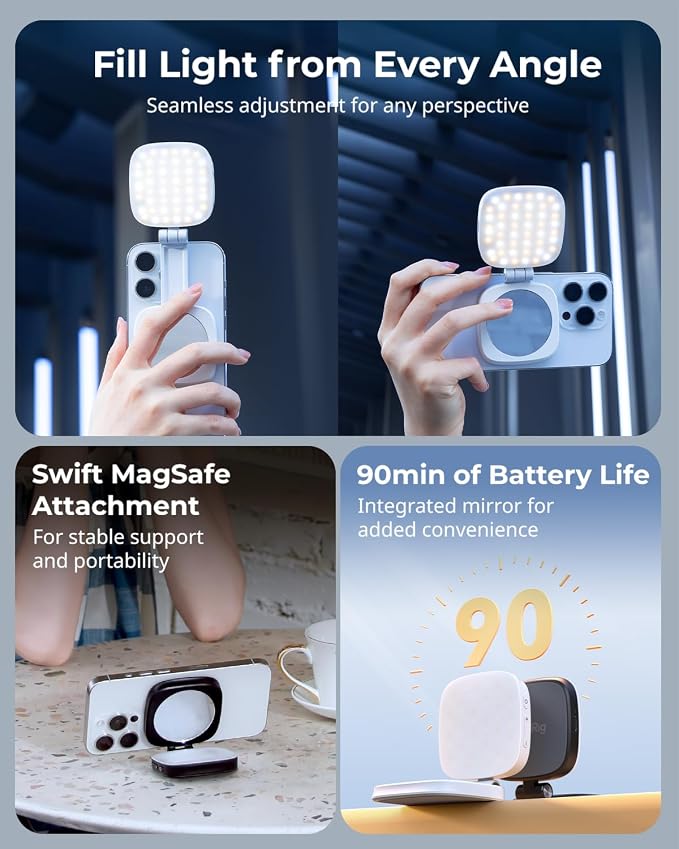 SmallRig Magnetic Selfie Light for iPhone, Phone Light with a Mirror | Instant Attachment for MagSafe, for Selfies, Video Conference, Vibe P48 White - Image 2