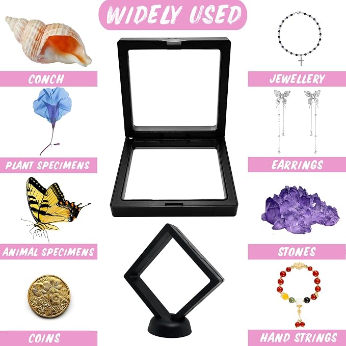 3D Floating Frame Display Cases, 20Pcs Transparent PE Film Jewelry Storage Box with Base Challenge Coin Display Frames Holder Stands Small Shadow Box Frame for AA Medallions Medal, Rock, Ring Necklace - Image 4