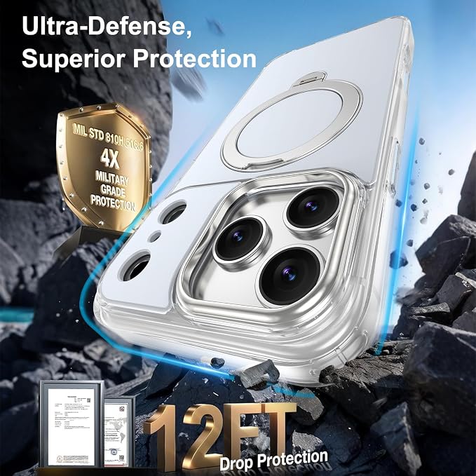 iPhone 17 Pro Max Case 360° Magnetic Ring Stand, [Compatible with MagSafe] | [Military Drop Protection] Shockproof Slim Phone Case for iPhone 17 Pro Max 6.9'' Magnetic Phone Cover Invisible Kickstand - Image 4