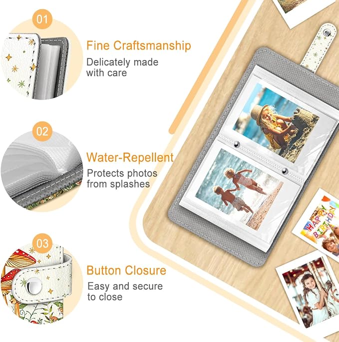 Mushroom Garden Small Photos Album for 2x3 Inch Films, 56 Pockets | Mini Cute Picture Book, Wallet Size, for Polaroid Fujifilm Instax Mini Instant Camera Printer, Kpop Photocard Binder Holders - Image 4