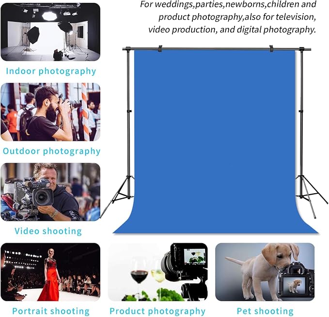 Blue Photo Backdrop for Photoshoot Solid Color Background 8x10 ft | Photography Studio Photobooth Curtain for Headshot, Homestudio, Portrait, Video, Meeting, Easy to Install, Washable Fabric - Image 2