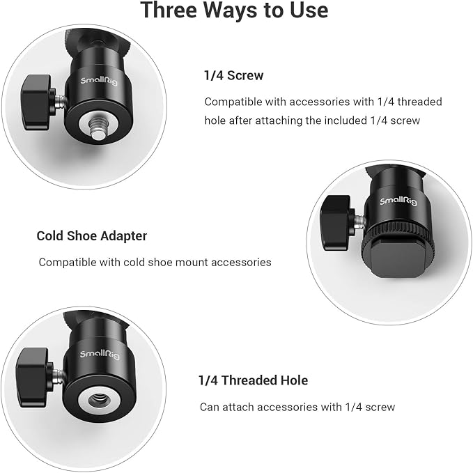 SmallRig 1/4" Camera Hot Shoe Mount, Ballhead Tripod with Additional 1/4" Screw, 2pcs Pack - 2059 | 1/4" Screw to Hot Shoe Adapter, Ballhead for 360° Adjustment, Includes Extra 1/4" Screw, 2pcs, Maximum Load 3kg - Image 4