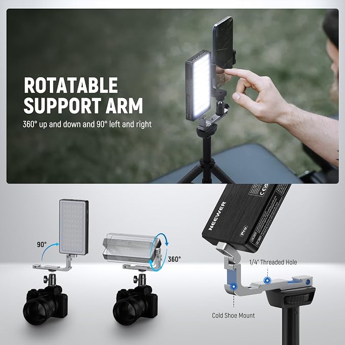 NEEWER 12W RGB Video Light, On Camera LED Panel Key Lighting for Streaming Selfie, 2500K-10000K CRI97+ App/2.4G Control 4300mAh Battery Desk Tripod Stand for Vlogging Video Recording Podcast, SL90 - Image 6