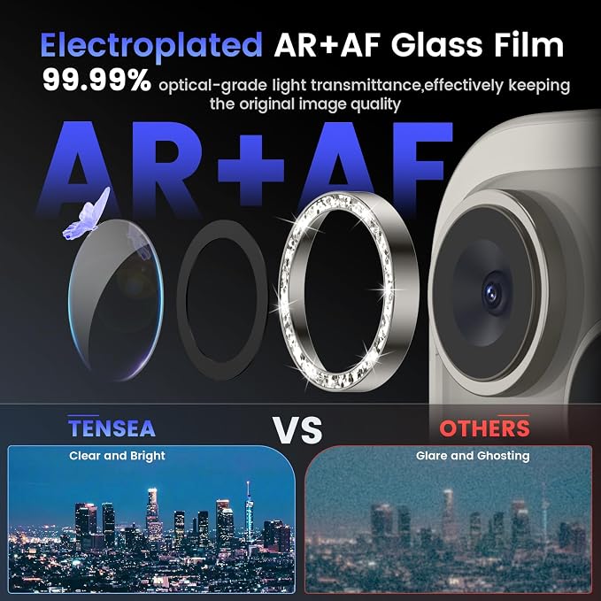 Tensea Camera Lens Protector for iPhone 16 Pro Max/16 Pro/15 Pro Max/15 Pro | Metal Aluminum Alloy Tempered Glass Cover Bling Camera Screen Protector Accessories, Case Friendly - Image 3