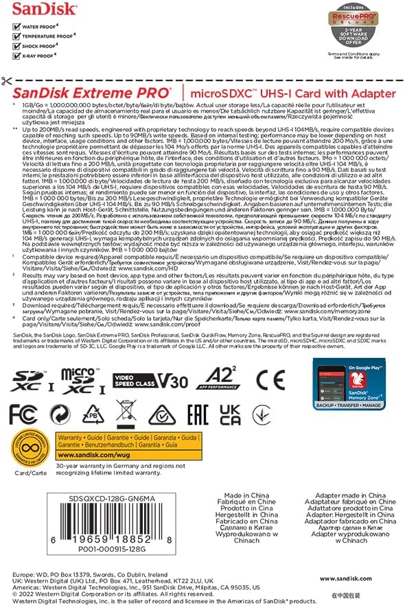 Sandisk SDSQXCD-128G-GN6MA Extreme Pro Microsdxc 128gb+sd Flsh Adapter 200mb/s 90mb/s A2 C10 V30 U - Image 6