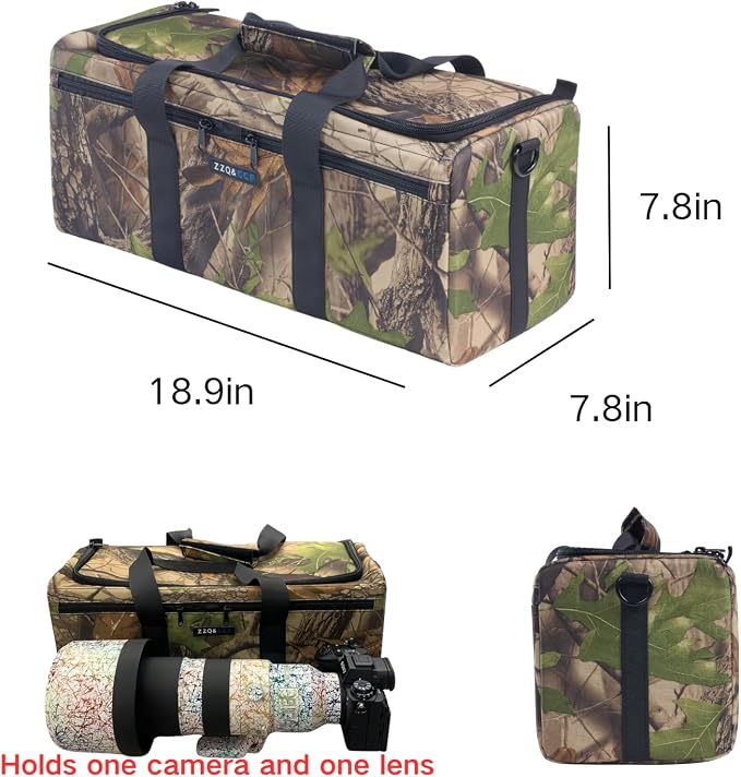 ZZQ&CCF Camera Lens Pouch Case for Sony FE 400-800mm/100-400mm F4.5/200-600mm F5.6-6.3G,for Canon RF 200-800,Compatible with Nikon Z 180-600, Extra Large Thick Portable Bag (Leaf Camo) - Image 2