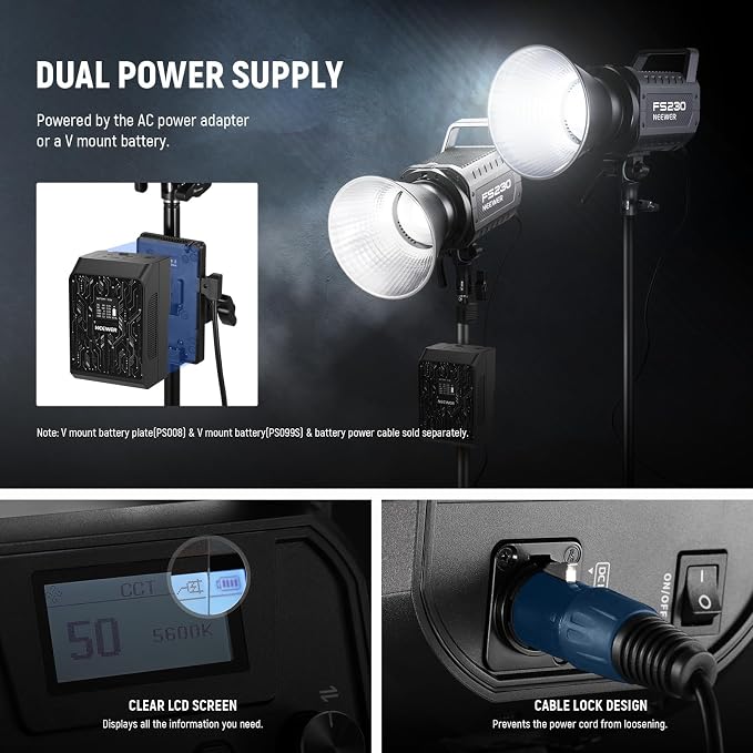 NEEWER FS230 230W COB Video Light 2.4G/APP Control, 110000lux/1m 5600K Daylight Bowens Mount Photography Continuous Output Lighting for Video Recording, Silent Fan, 9 Scenes 4 Dimming Types CRI97+ - Image 8