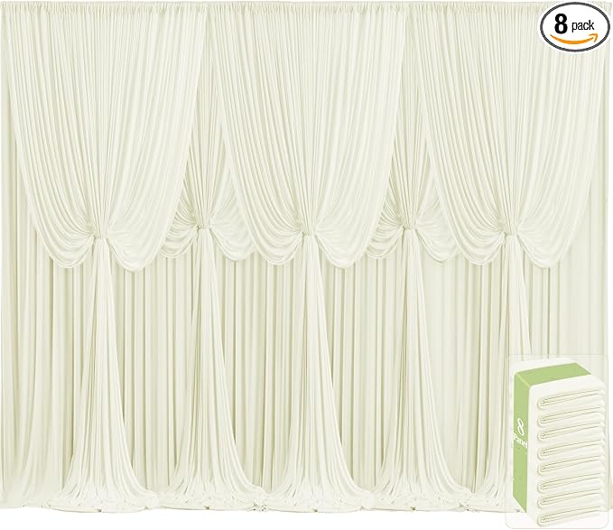 8 Panels Ivory Backdrop Curtains for Wedding Party Wrinkle Free Backdrops Curtain Drapes Fabric Decorations Photo Back Drop Cloth for Baby Shower Photography Stage Reception 40ft(W) x 12ft(H) by Tao-GePartyDecorations