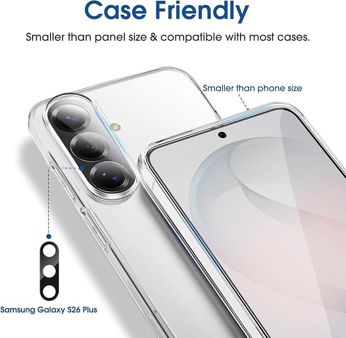 amFilm OneTouch for Samsung Galaxy S26+ Plus Screen Protector TemperedGlass | Auto-Alignment 30s Install with Camera Lens Protector, Bubble Free, Case Friendly, Anti-Scratch [2+2 Pack] (S26P-6.7'') - Image 5