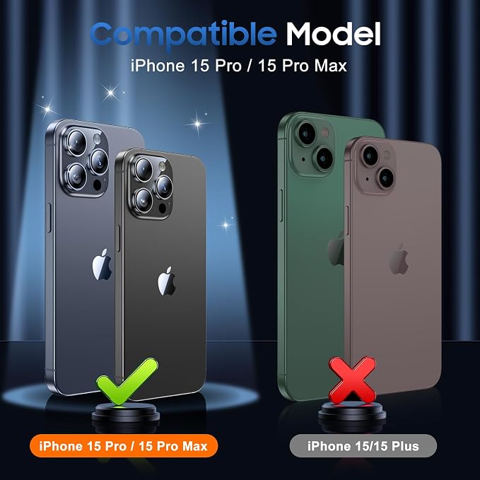UniqueMe for iPhone 15 Pro/15 Pro Max Camera Lens Protector-Glitter Black | 3 Pack-Drop Protection, Case Friendly, Camera Cover Screen, Update New Version - Image 7