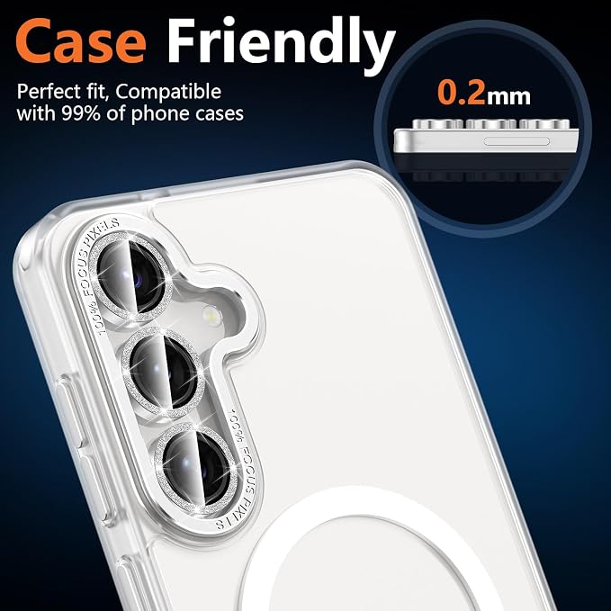 for Samsung Galaxy S25 FE Camera Lens Protector, Individual Metal Ring Tempered Glass Lens Cover, [Strong Adsorption] Scratch Resistant Ultra-Thin HD Clear Lens Cover, 1 Set-Slivery Sparkly - Image 6