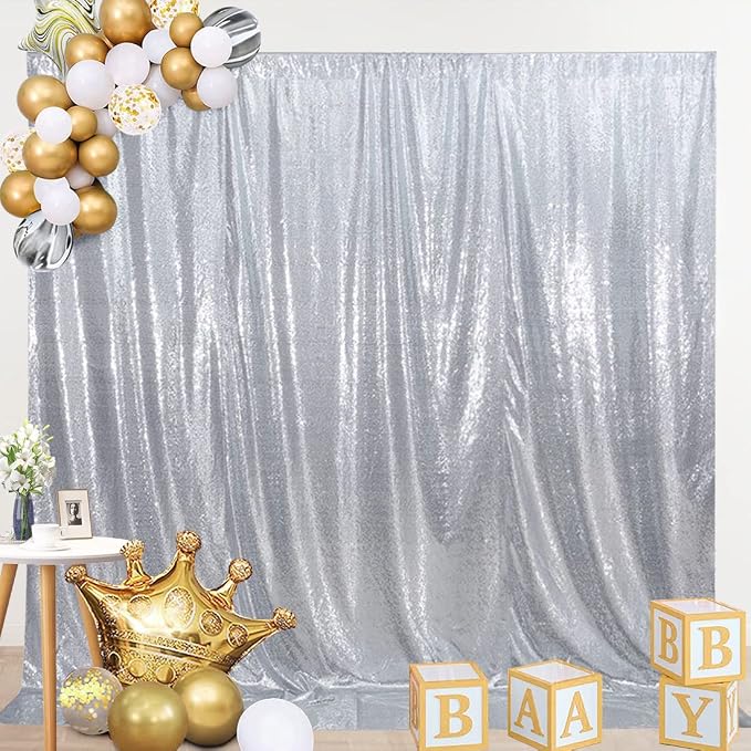 SquarePie 4x8ft Silver Sequin Backdrop, High Density Non-Transparent Glitter Curtain for Photography, Birthday, Wedding Party Decorations, Thick Solid Background with 4" Rod Pocket, 1 Panel - Image 7