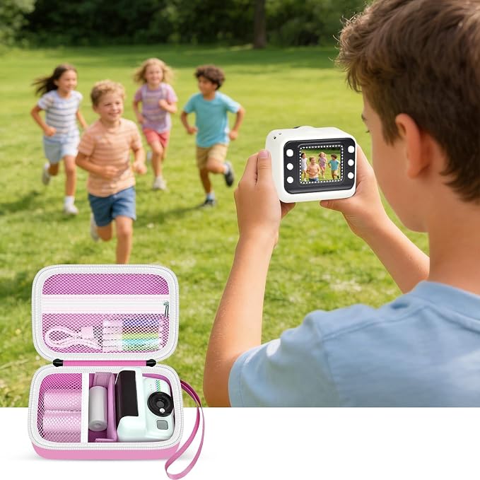 Kids Camera Case for Instant Print and Film Cameras, Pink, Case Only | For Cimizi/ for GREENKINDER/ for Gofunly/ for DUDUDRAGON/ for HiMont Kid Camera,Shockproof Organizer, Large Lower Cover Space - Image 6