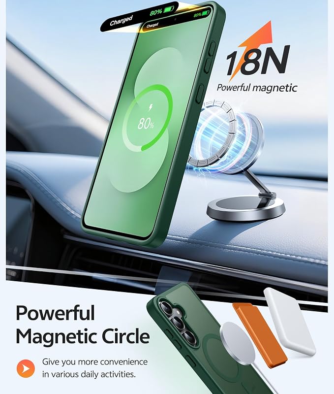 FNTCASE for Samsung Galaxy S25 FE Case, Fit for Magsafe, Screen Protector | Translucent Matte Magnetic Back, 14FT Military Grade Drop Protection, Slim Shockproof Protective Phone Cover, Green - Image 3