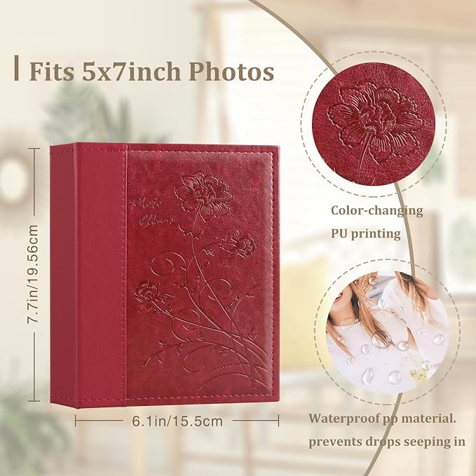 Artmag Photo Album 5x7 2 Packs Clear Pages Pockets Leather Cover Slip Slide in Photo Album Book Each Holds 50 Vertical 5x7 Photos Picture Book for Wedding Family (Red) - Image 2