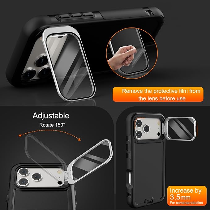 Follaroma Magnetic for iPhone 17 Pro Max Case with Camera Cover Stand,Black | Built-in Glass Camera Cover Stand,Compatible with MagSafe,Heavy Duty Shockproof Protective,Military-Grade Anti-DropDual Case - Image 2