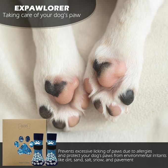 EXPAWLORER Anti Slip Dog Socks to Prevent Licking Paws, Dog Shoes for Hot Pavement, Dog Booties for Small Medium Large Senior Dogs, Traction Control Boots & Paw Protectors for Hardwood Floors - Image 4