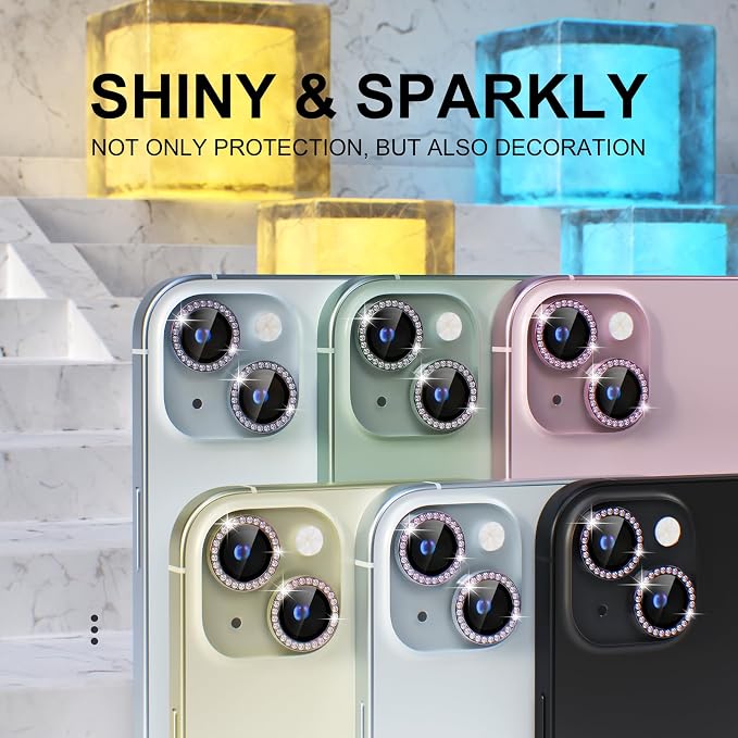 Choiche for iPhone 15/15 Plus Camera Lens Protector Bling, Diamond-Pink | Ultra HD, 9H Tempered Glass Camera Cover Screen Protector Metal Individual Ring Decoration Accessories, 2-Lens, 6.1/6.7-inch - Image 7