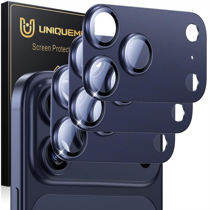 UniqueMe for 3 Pack iPhone 17 Pro Camera Lens Protector - All Blue | Drop Protection, Case Friendly, 9H Tempered Glass, Camera Cover Screen, Update New Version by UniqueMe