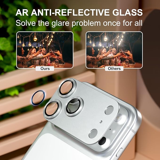 for iPhone 17 Pro Max Camera Lens Protector, Silver | [Military Grade Shatterproof] [Strong Adsorption] [Case Friendly] Matte Metal Tempered Glass Camera Screen Cover Accessories - Image 3