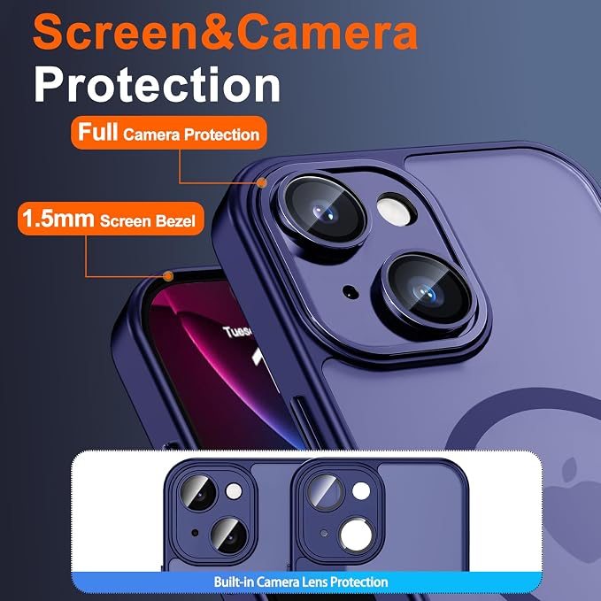 for iPhone 14 Plus Case with Privacy Screen Protector, Blue | Full Camera Protection, Translucent Matte Magnetic, Compatible with MagSafe, Shockproof Phone Cover, Slim Fit - Image 6