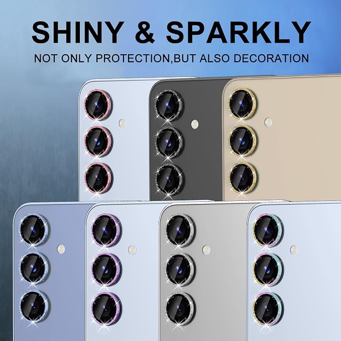 for Samsung Galaxy S25 Camera Lens Protector, Individual Metal Ring Tempered Glass Lens Cover, [Strong Adsorption] Scratch Resistant Ultra-Thin HD Clear Lens Cover, 1 Set-Black Sparkly - Image 7