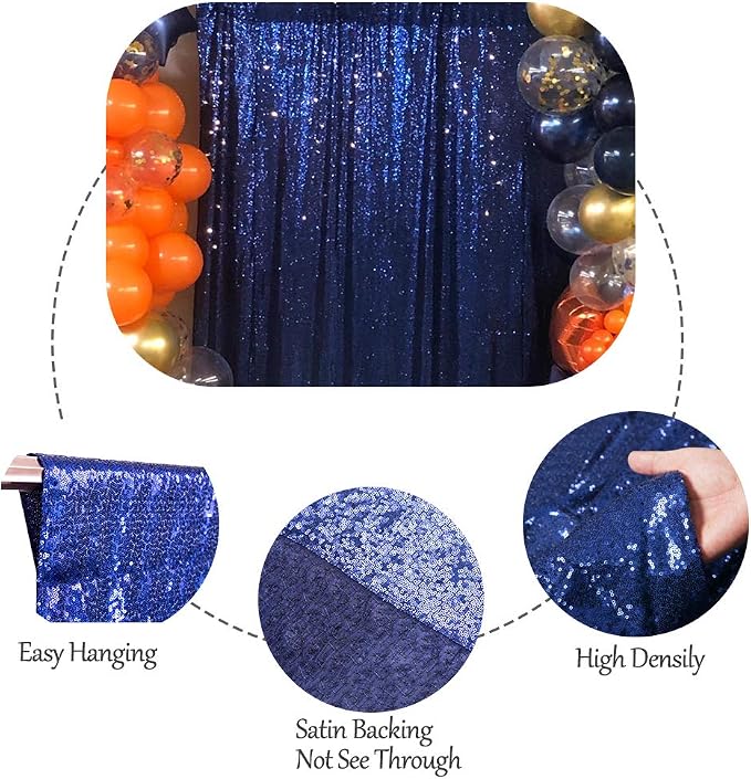 SquarePie 8x10ft Navy Blue Sequin Backdrop, High Density Non-Transparent Glitter Curtain for Photography, Birthday, Wedding Party Decorations, Thick Solid Background with 4" Rod Pocket, 1 Panel - Image 8