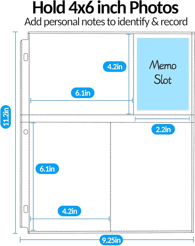 Fabmaker 60 Pack 4x6 Photo Sleeves for 3 Ring Binder, Hold 360 Photos | Clear Plastic Binder Sleeves, Photo Album Refill Pages, Acid Free Archival Page Protector, Binder Inserts for Postcard - Image 3