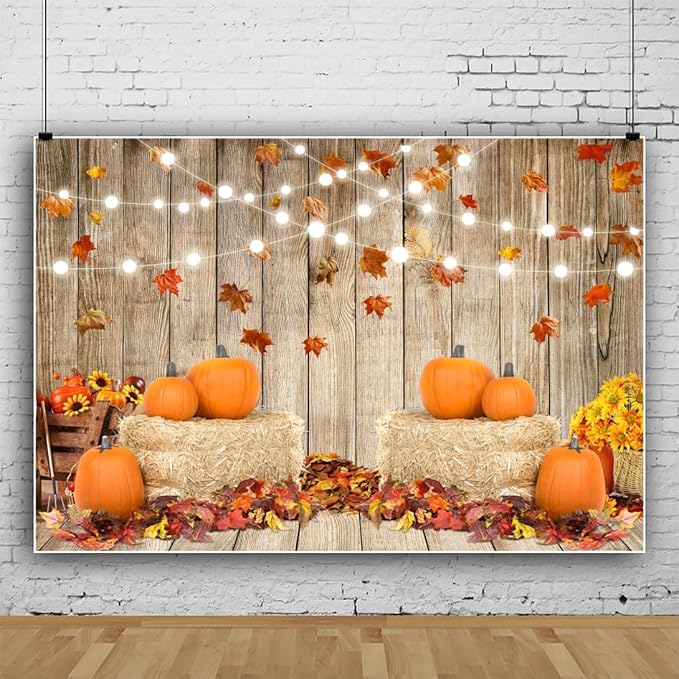 12x10ft Fall Thanksgiving Halloween Photo Backdrop Fall Backdrops for Photography Autumn Pumpkin Harvest Barn Background Friendsgiving Party Supplies Farm Harvest Banner Decor Photo Props - Image 2
