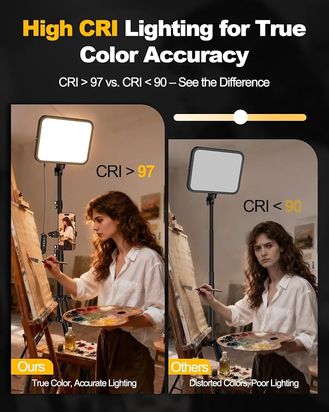 UBeesize 1-Pack LED Video Light Kit with Tripod Stand & Phone Holder | Ultra-Bright 3000-Lumen Dimmable Studio Lights for Live Streaming, Video Recording, Makeup, Gaming, YouTube and Photography - Image 3