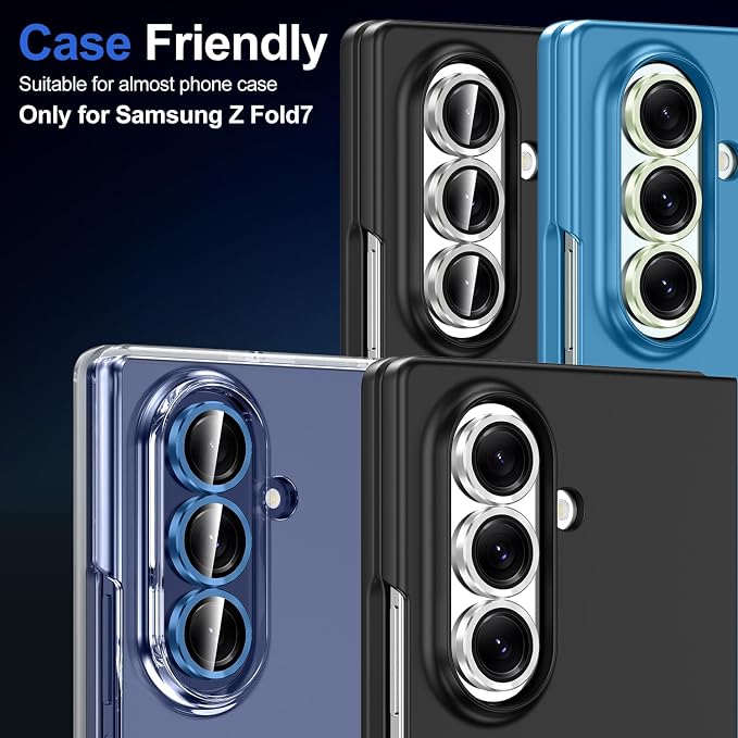 for Samsung Galaxy Z Fold 7 Camera Lens Protector, Individual Metal Ring Tempered Glass Lens Cover, [Strong Adsorption] Scratch Resistant Ultra-Thin HD Clear Lens Cover, 1 Set-Deep Blue - Image 7