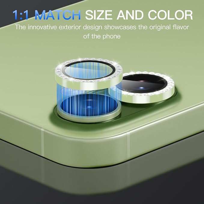 Suoman for iPhone 17 Camera Lens Protector, Glitter Diamond Individual Metal Tempered Glass Camera Lens Cover [Strong-Adhesion][Does not Affect Night Shots] -Green - Image 6