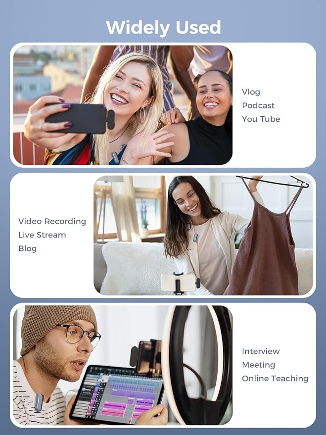 SYNCO P2L Wireless Lavalier Microphone for iPhone, Dual Lapel Mic with Noise Reduction, 9 Voice Effects, Charging Case, Plug & Play Mini Microphone for YouTube, Vlog & Live Streaming - Image 3