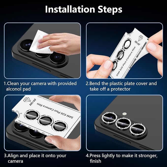for Samsung Galaxy S26 Plus Camera Lens Protector, Individual Metal Ring Tempered Glass Lens Cover, [Strong Adsorption] Scratch Resistant Ultra-Thin HD Clear Lens Cover, 1 Set-Black Diamond - Image 7