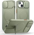 SURITCH for iPhone 15 Case with Magnetic Camera Slide Cover and Adjustable Kickstand, Compatible with MagSafe, Shockproof Bumper Case Slim Protective Cover 6.1 Inch, Green by SURITCH