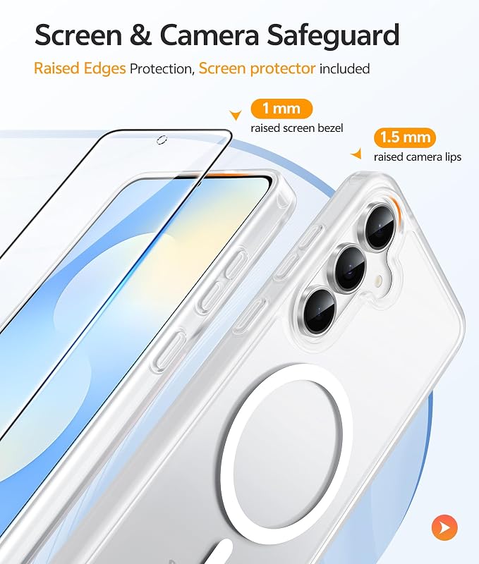 FNTCASE for Samsung Galaxy S25 FE Case, Fit for Magsafe, Screen Protector | Translucent Matte Magnetic Back, 14FT Military Grade Drop Protection, Slim Shockproof Protective Phone Cover, White - Image 4