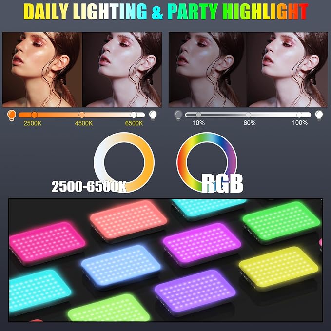 108 LED Video Light, 2500K-6500K RGB Selfie Light for iPhone-CRI 97+, 2200mAh Camera Light with 3CCT/RGB 360° Full Color/20 Lighting Effects, Portable Phone Light for Party, Photography, Streaming - Image 3