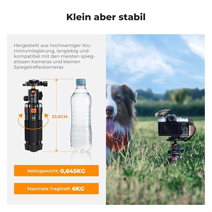 K&F CONCEPT 21.6'' Mini Desk Tripod. | Ball Head, Load up to 13.22 lbs/6 KG, 1/4 inch Quick Shoe Plate, Phone Holder, For DSLR Camera Phone. S225A0+BH-25L - Image 3